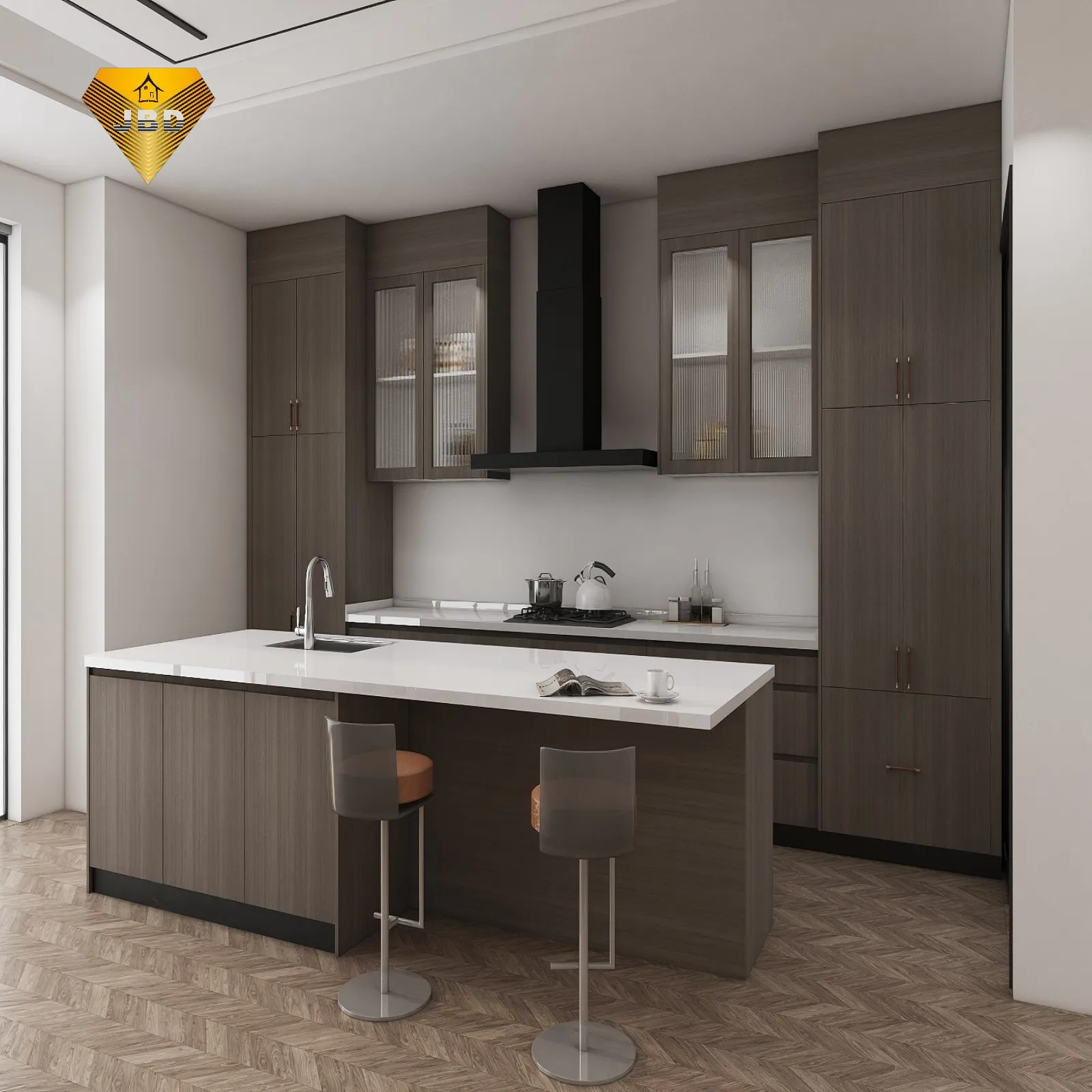 JBDhome Modern Design Customized High End Villa Solid Wood Kitchen Cabinet Sets Custom Kitchen Furniture