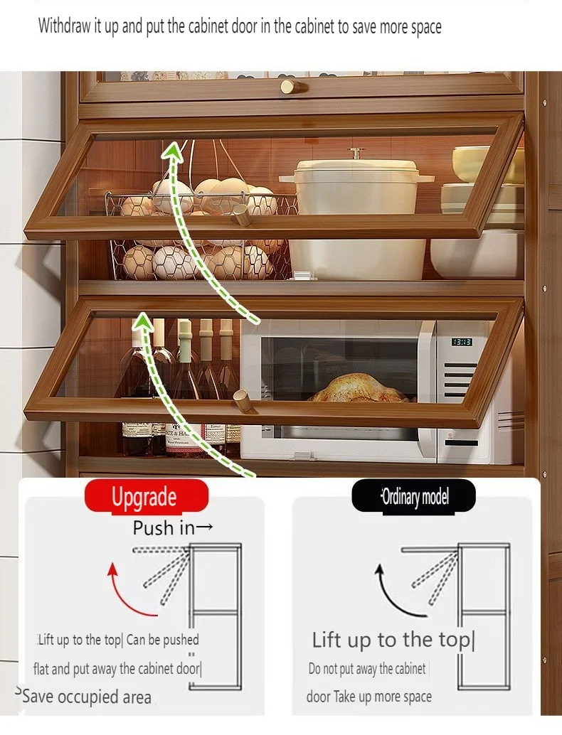 Tall Kitchen Pantry Storage Cabinet Freestanding Bar Cabinet with Glass Doors and Shelves Cupboard for Living Room, Dining Room