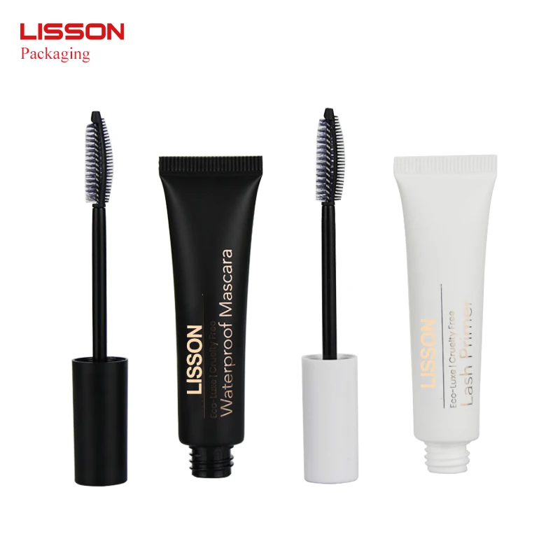 Wholesale Custom Soft Squeeze Cosmetic Mascara Wand Tube Packaging Black Plastic 10ml 15ml Empty Mascara Tube with Eyelash Brush