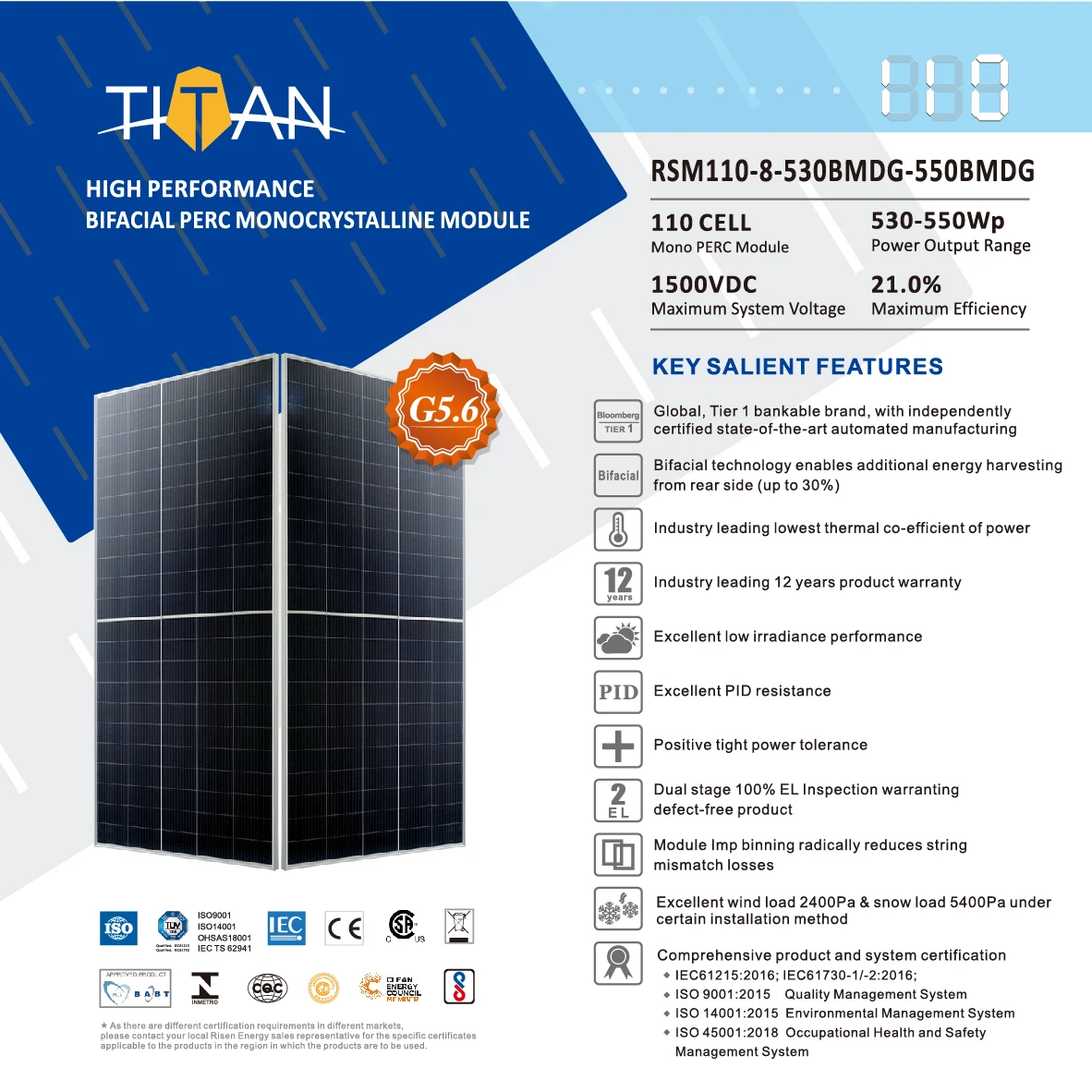 EU warehouse in stock Risen High Quality Bifacial Solar Panel 550w Mono Perc Paneles Solares 550 Watts