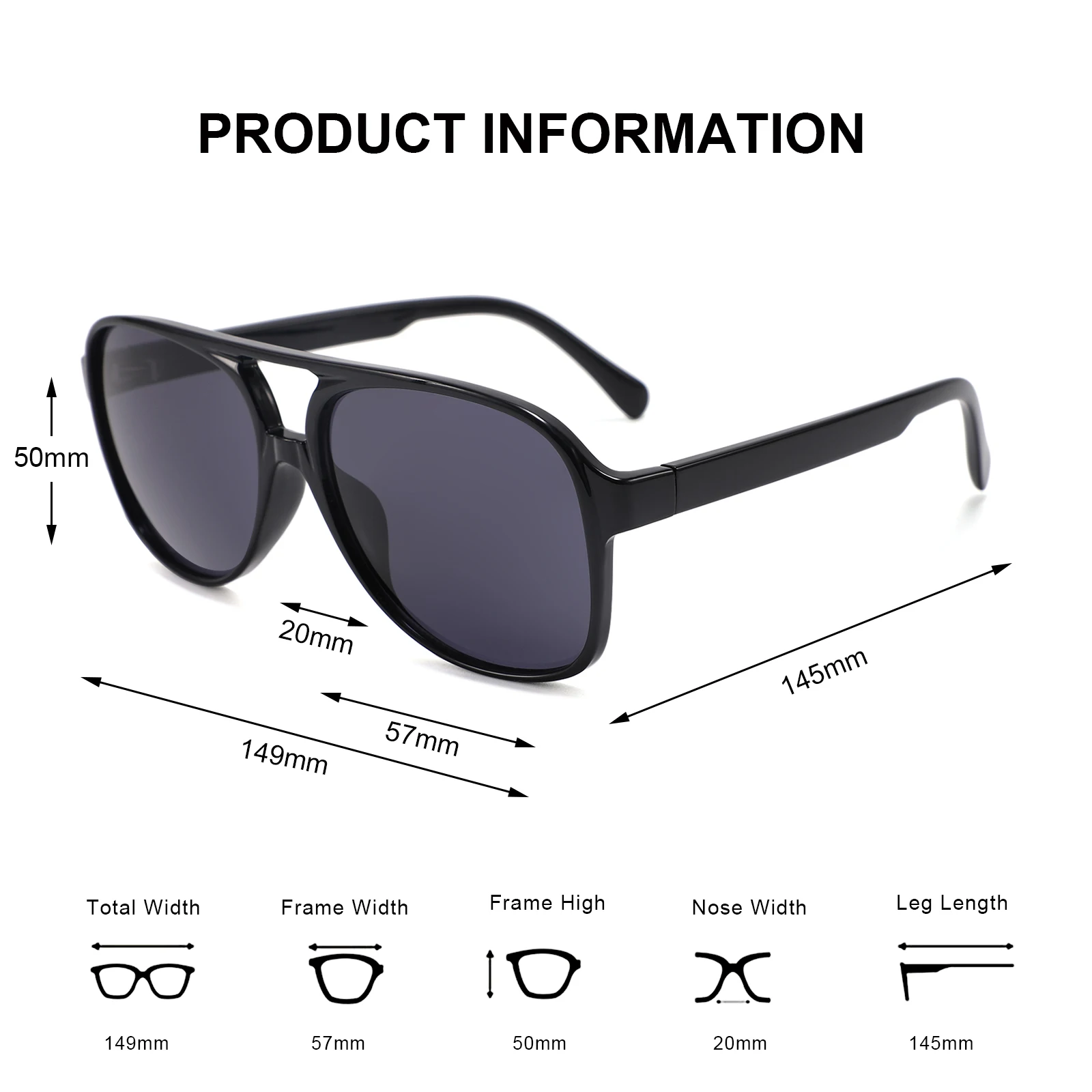 2023 High Quality Fashion Double Bridge Designer Sunglasses Unisex PC Square Men Sun Glasses for Ladies