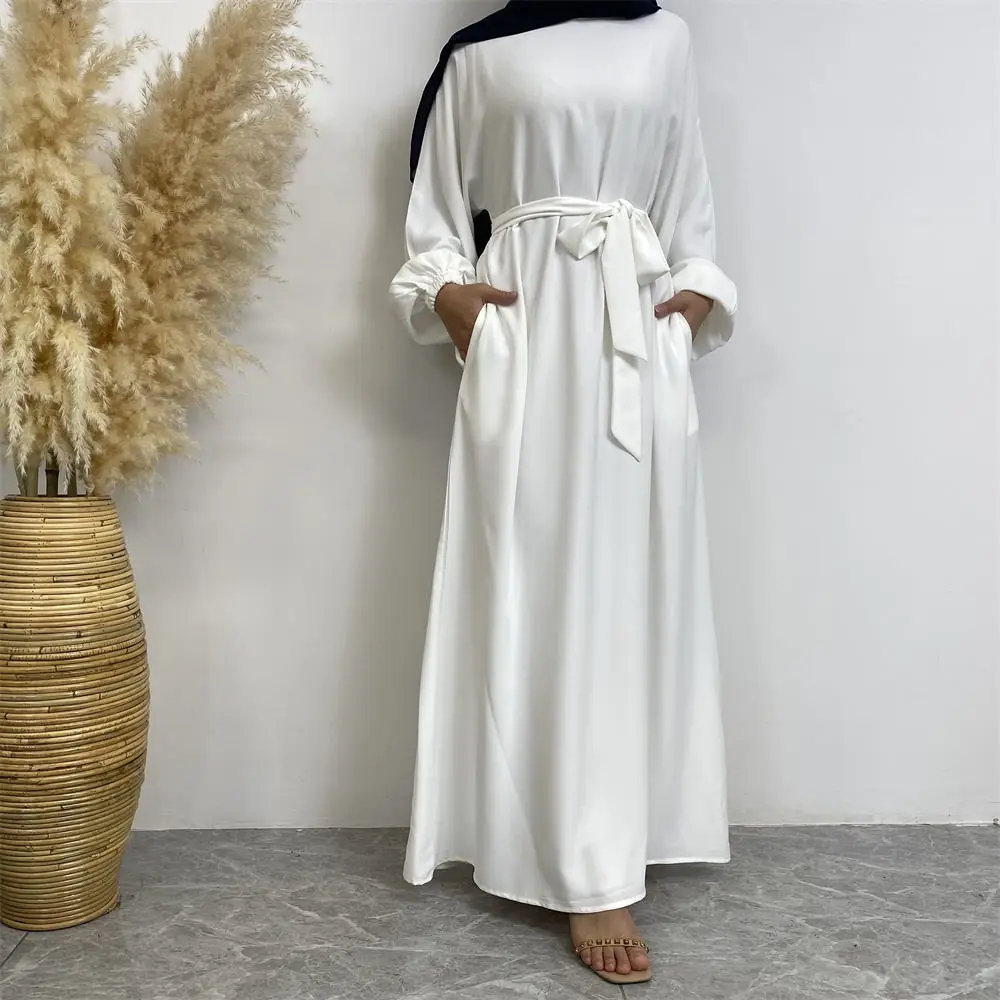 6673# New Simple Elegant Solid Color Ladies Dresses Nida Fabric Dubai Women Muslim Dress Worldwide Shipping Wholesale Clothing