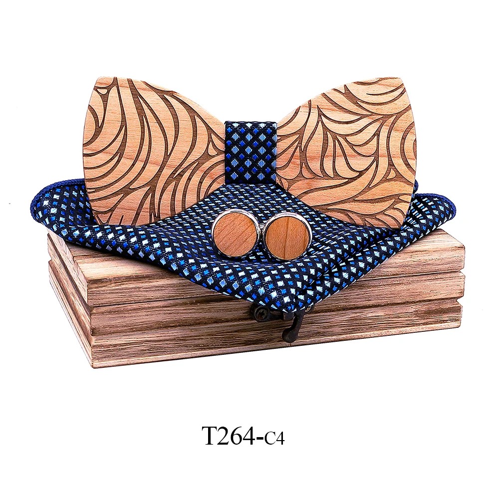 2019 New arrival Wood Bowtie+Handkerchief+Cufflinks Sets Marriage Groom Wooden Bow Tie Bowknots Wedding Christmas