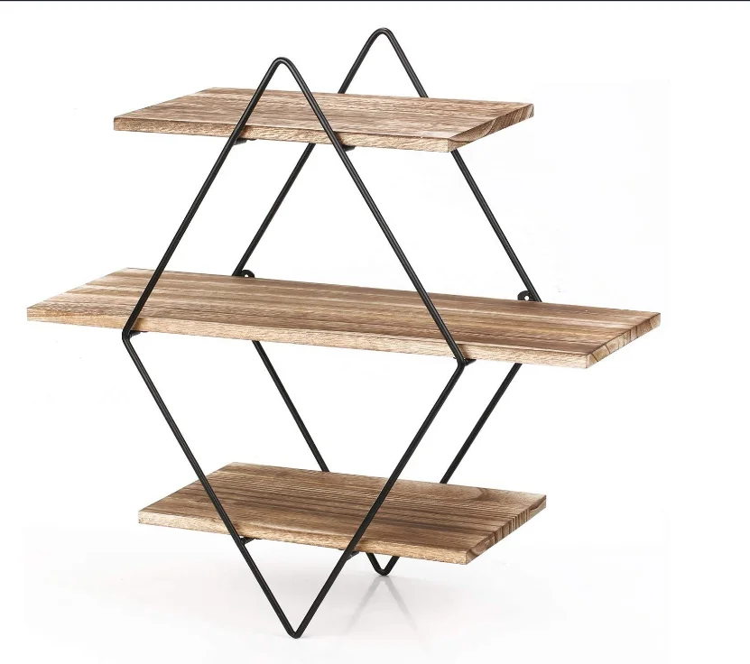 Customized wholesale three-layer geometric decorative wall shelf wall mount floating shelf