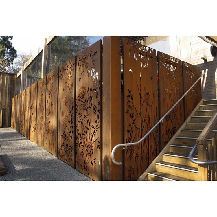 China Decorative Corten Steel Panels Golden Partition Wall Laser Cut Metal Screens