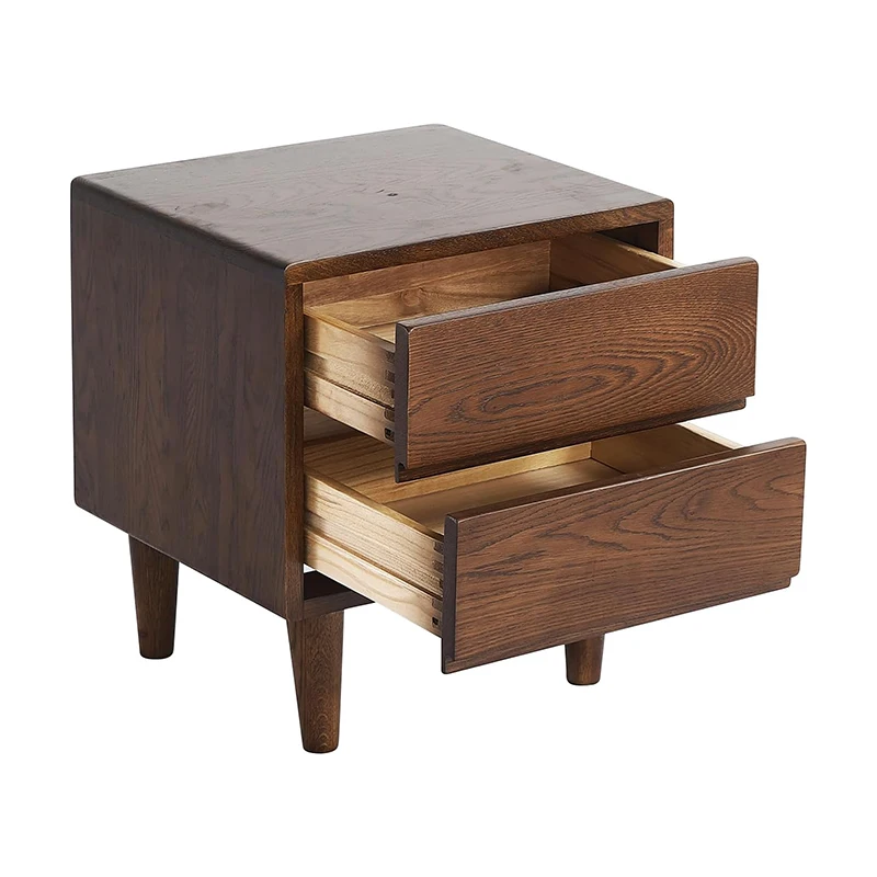 Mid Century Modern Walnut Solid Wood Nightstand with 2 Drawers Bedside Table and End Side Table for Bedroom