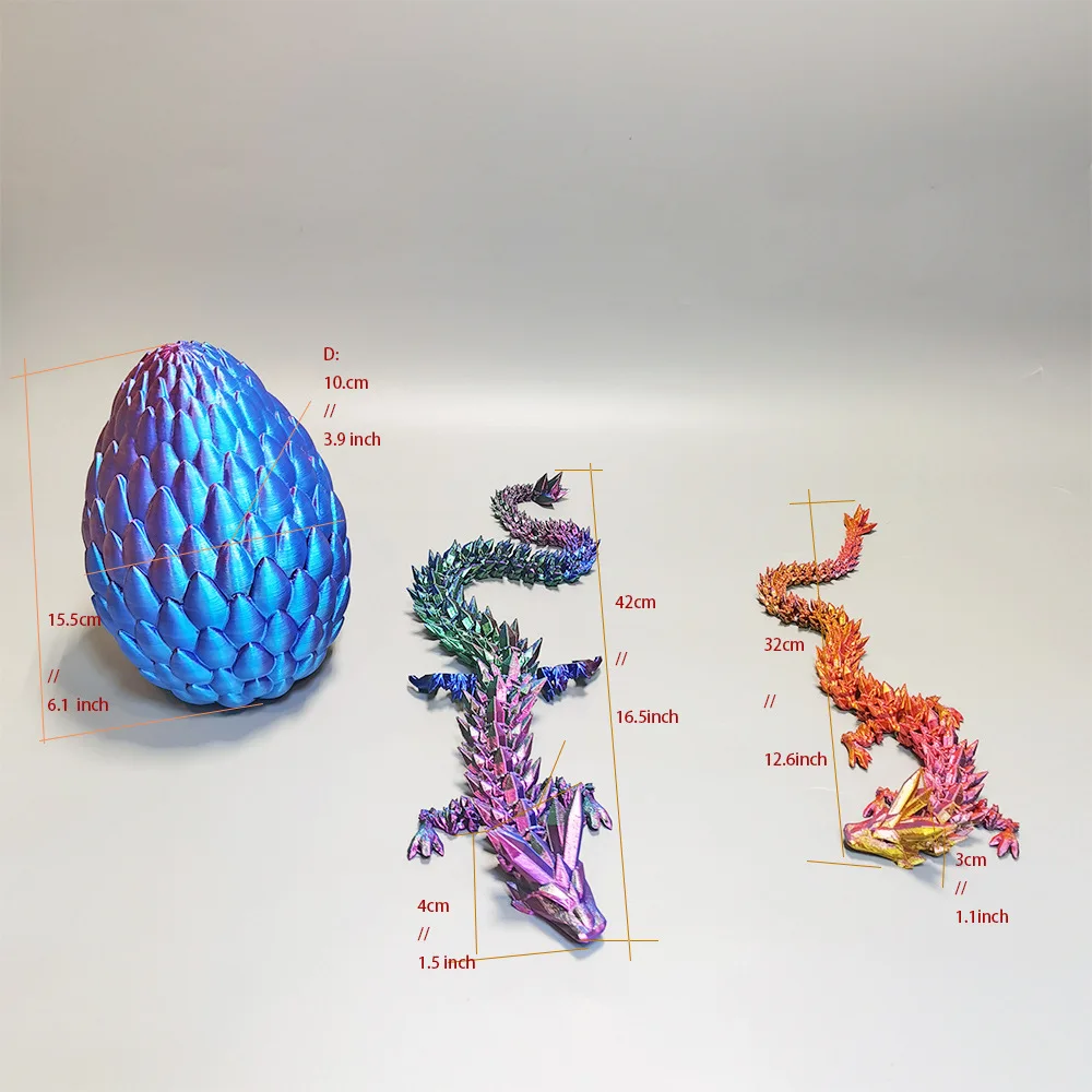 42cm Long Multi-color Articulated Dragon 3D Printed Crystal Egg Fidget Toy for Kid Creative Ornaments