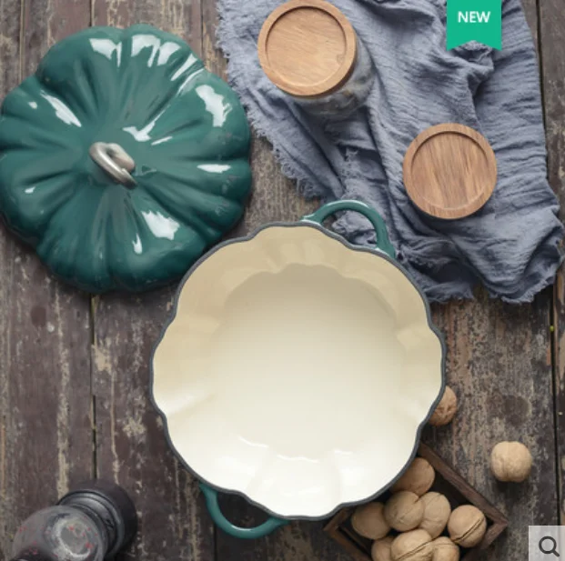2024 Classic Design Cast Iron Casserole Cookware Home Kitchen Pumpkin Shaped Soup & Stock Pots Stew Commercial Restaurant Use