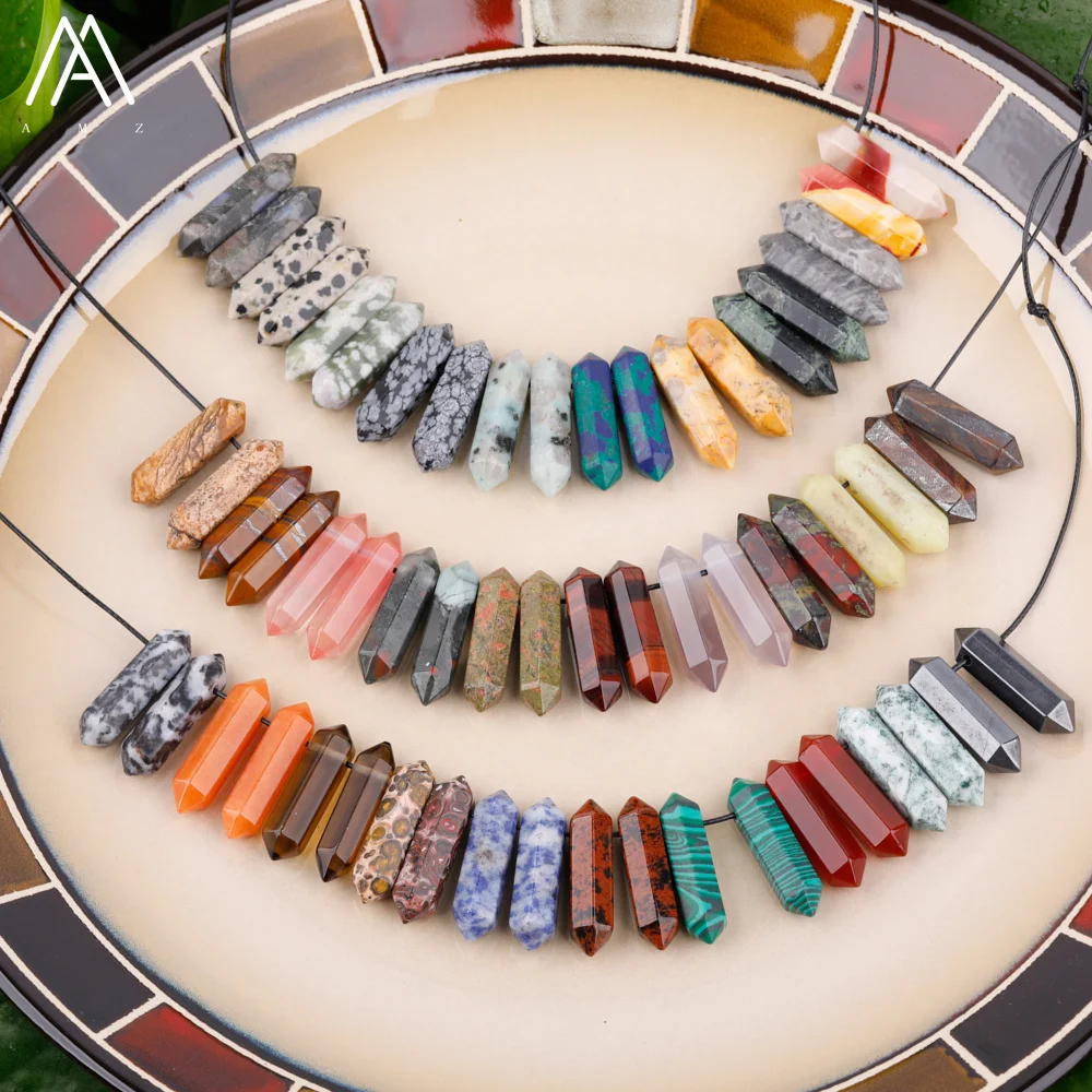 Double Hexagon Point Bead Healing Crystal Drilled Hole Stone Pendant Crafts Energy Jewelry