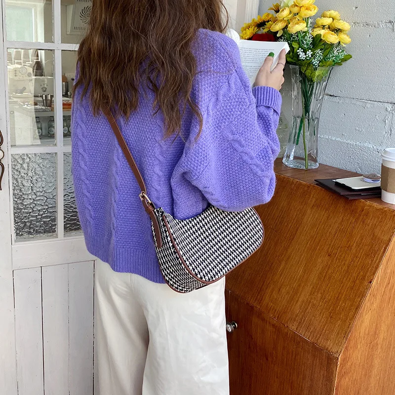 Plastic Raw Materials Autumn and winter 2021 new French staff armpit bag thousand bird check pattern versatile tweed Single Sho