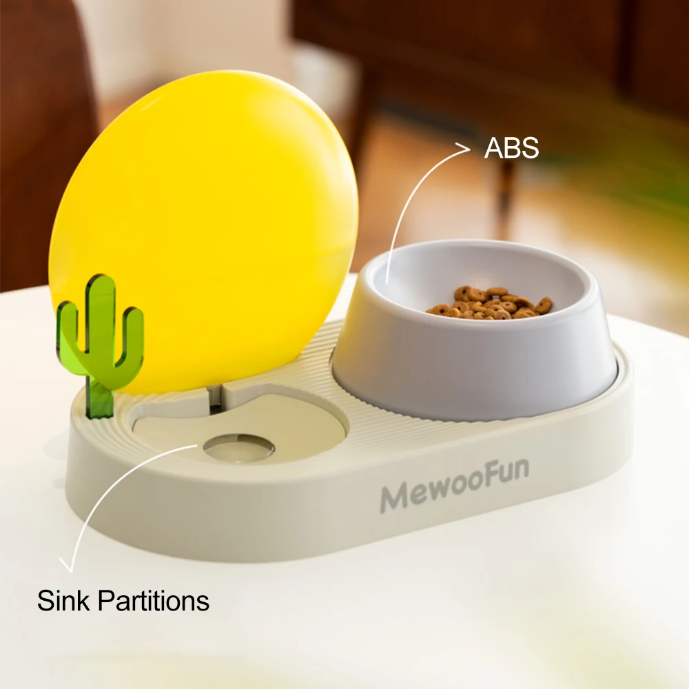 pet cat double bowls food water feeder with auto water dispenser dog cat food bowl drinking raised stand dish three bowls