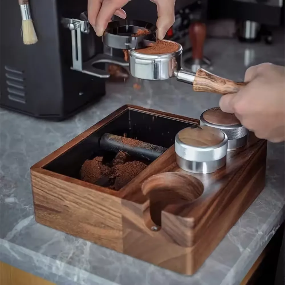 Espresso Knock Box Coffee Machine Accessories Wooden Tools 51/53/54mm Tamper Distributor Station 4 In 1 Coffee Knock Box