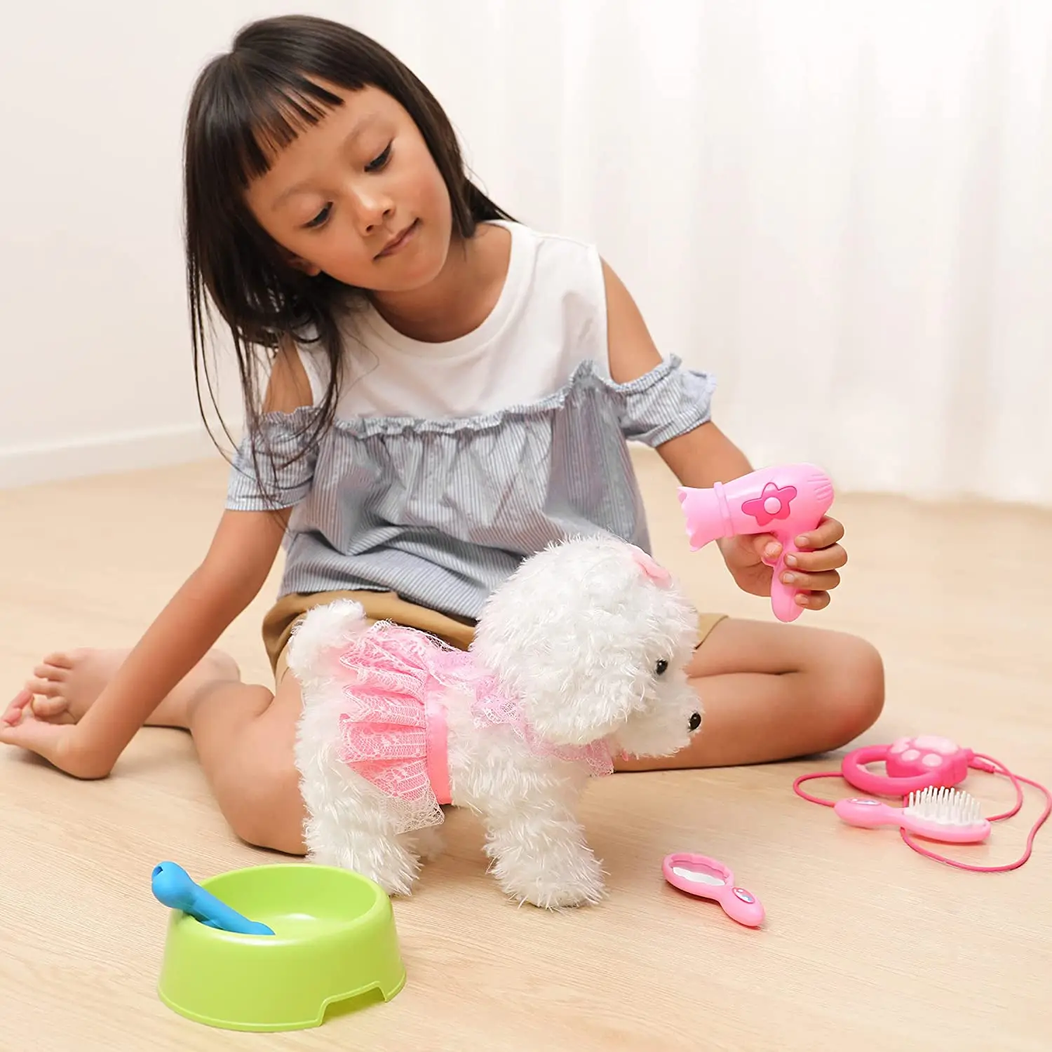 New Design 2 in 1  Electric Music and Sound Walking Plush Dog Pull Line Pet Play Set Toys
