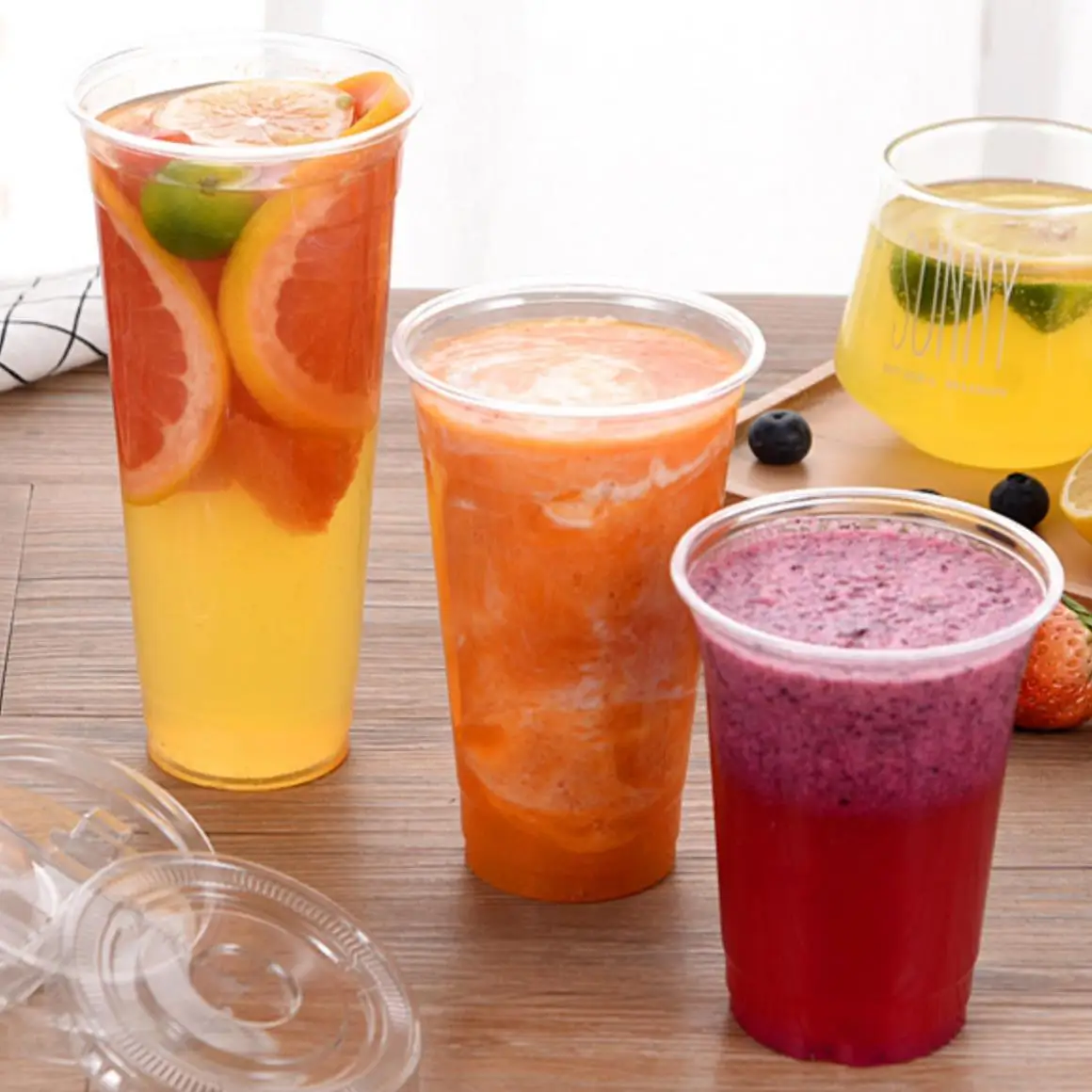 Disposable milk tea plastic cup thickened transparent PP injection fruit large bubble tea plastic cup