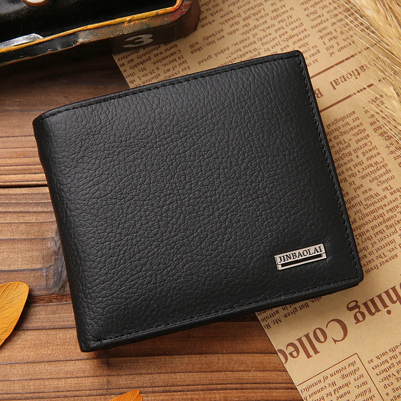 Custom logo Genuine First layer Cowhide Leather Luxury Purse Bifold  Leather Wallets for men