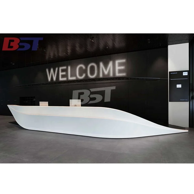 Unique Design White Marble Curved Hotel Reception Counter Commercial Used