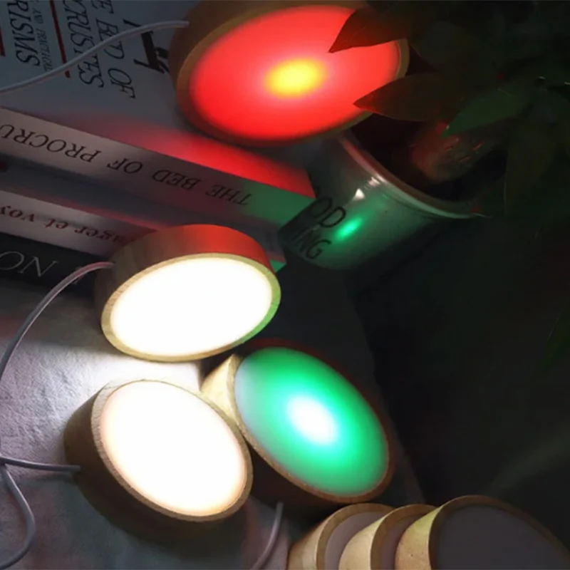 2024 new product round shape LED wooden light base 3D acrylic panel lamp wood table lamp for christmas gift