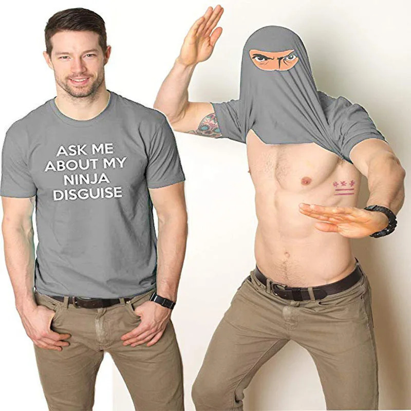 Спросите меня о MY NINJA Маскировка Новый специфический ниндзя Футболка флип смешная маска с короткими рукавами