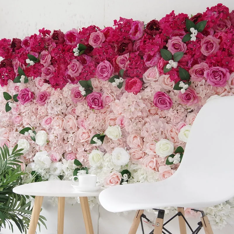 Custom romantic wedding decoration 3D silk artificial pink cloth back flower wall backdrop