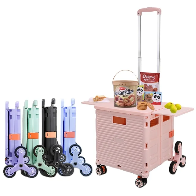 BAOYU Supermarket Shopping Baskets Folding Stairs On Cart Foldable Trolley Shopping Trolleys & Carts