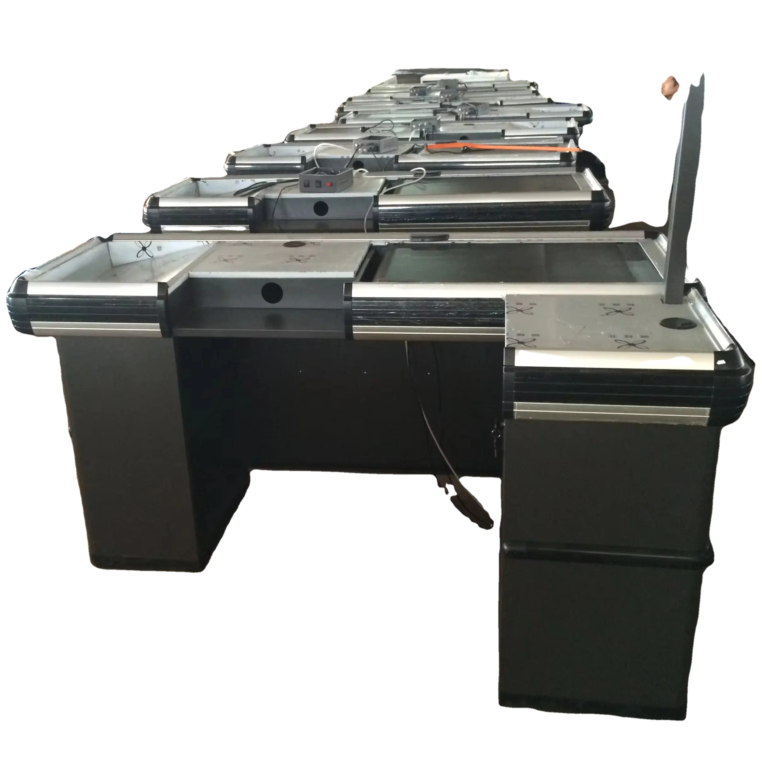 Супермаркет дисплей высокого качества из нержавеющей стали кассир Электрический конвейер кассовый счетчик