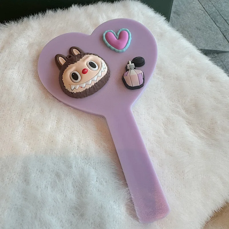 New cute cartoon makeup mirror pink purple heart shape portable hand mirror