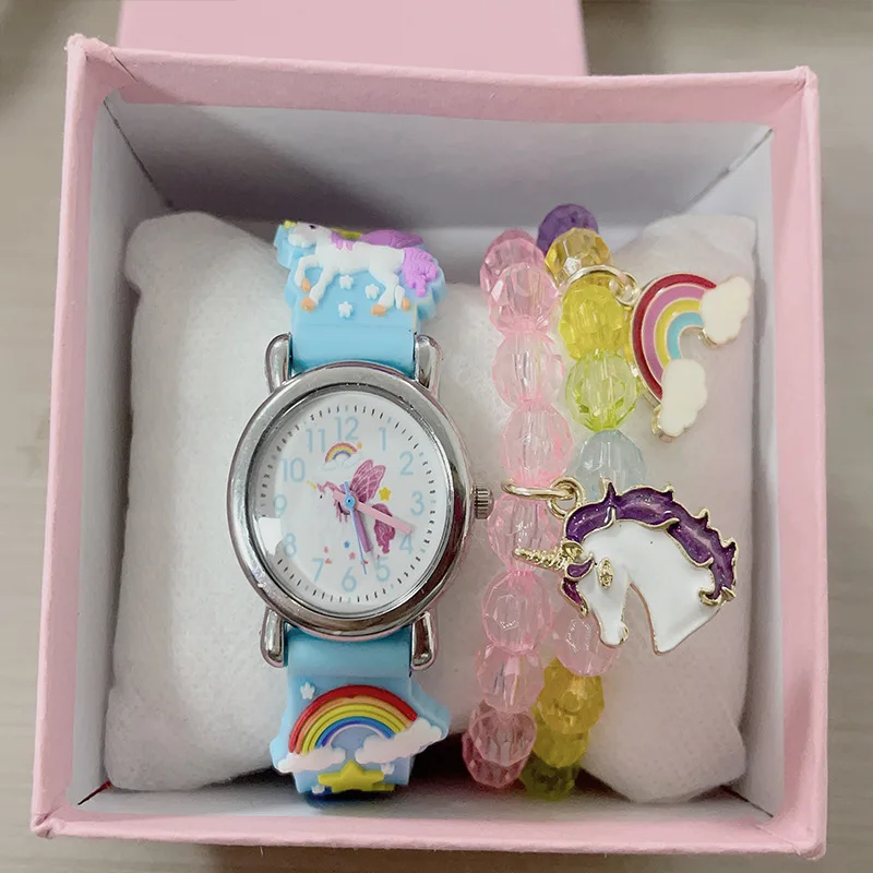 New design girl watch set Kids Cute Pony Watch + Multi-colored beaded Pony bracelet set