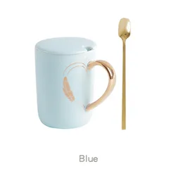 Nordic breakfast coffee cup with cover spoon lovers mug gold handle ceramic cup gift box custom wholesale