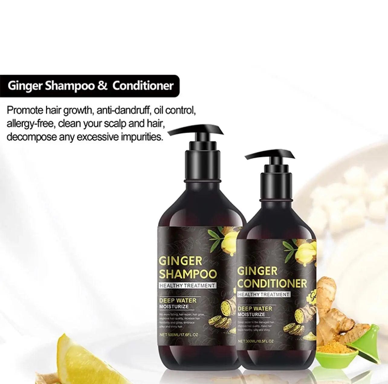 High Quality Anti Itching Hair Ginger Shampoo Hair Loss and Conditioner Sulfate Free Set of 2