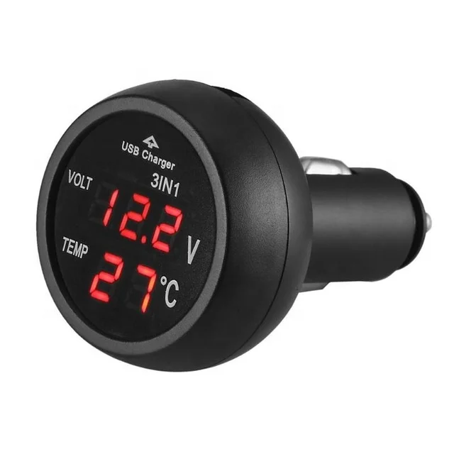3 in 1 12/24V Car Auto Monitor Display USB Charging Charger For Phone Tablet GPS LED Digital Voltmeter Gauge Thermometer