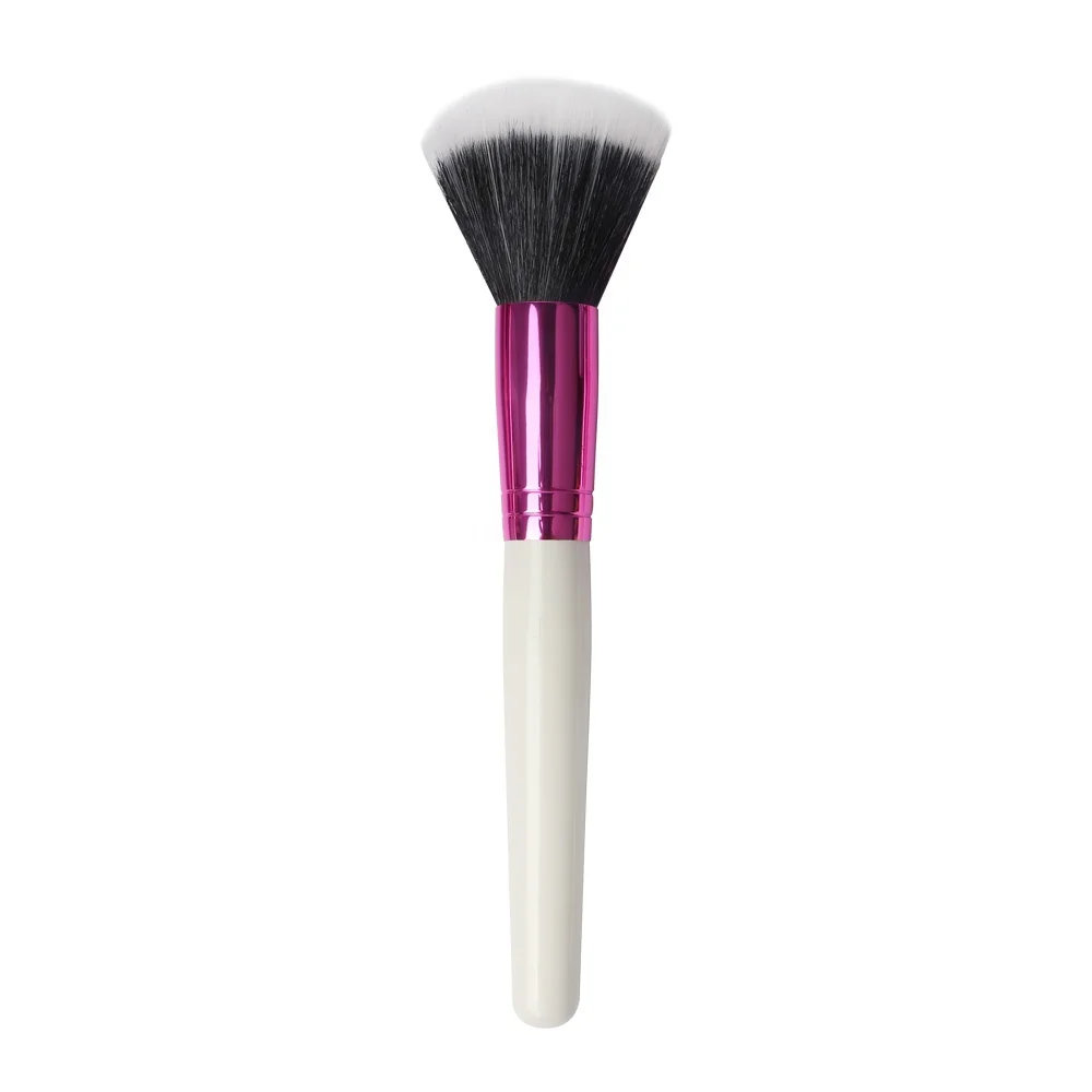ZH Soft Kabuki Premium High End Blush Customised Wooden Handle Synthetic Hair White Wholesale Professional Custom Makeup Brushes