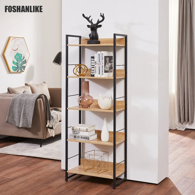 
LIKE Living Room Office Study Hallway Industrial Style 5-Tier Storage Rack Bookcase Steel Frame Bookshelf 