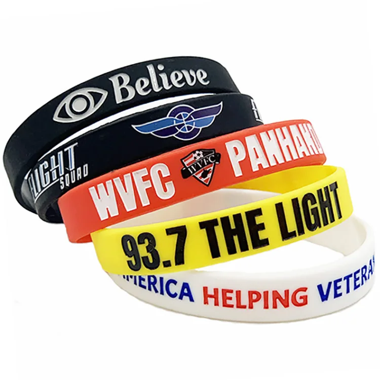 Low MOQ Custom Silicone Wristbands Ink Injected Silicone Bracelets 12mm Rubber Bracelets