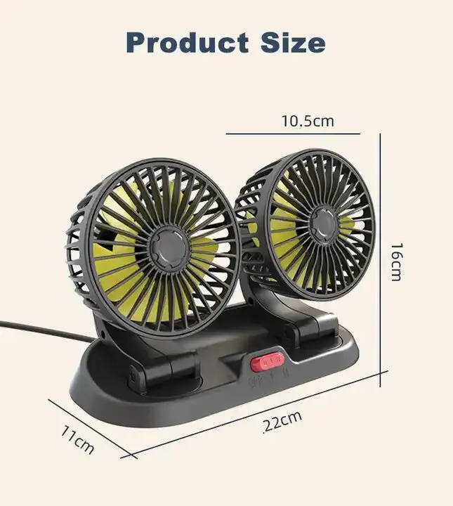 Universal Car Cooling Fan 5V/12V/24V Portable Mini Dual Head Cooler Fan Adjustable Auto Electric Fan for Car Accessories