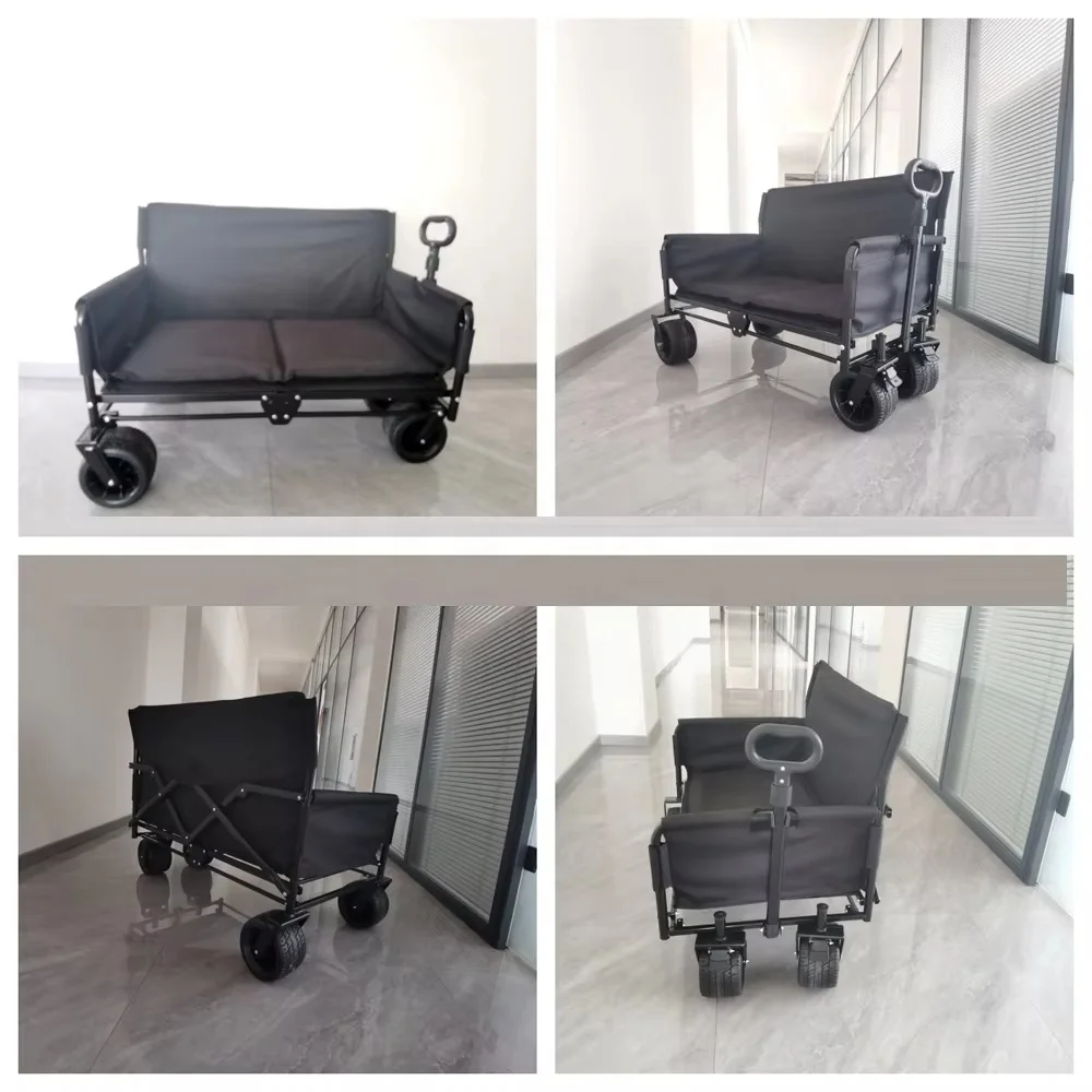 Heavy-Duty Camping Cart Multiple Pockets Folding Wagon Sofa OEM Customizable Enclosed Brakes Multiple Use Oxford Cloth Folding