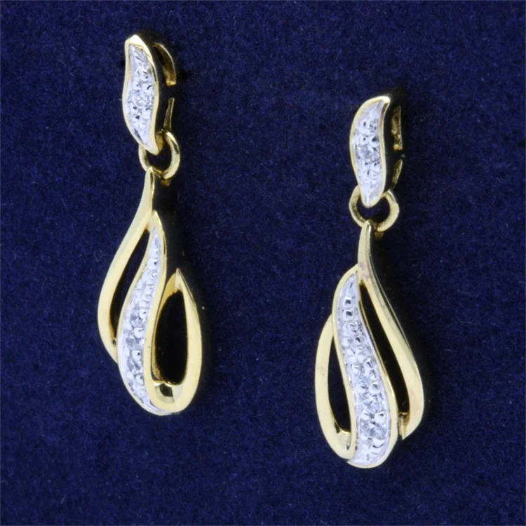 18K 14K 9K Yellow Gold with Rhodium plated Natural Diamond Classic Earrings bijoux femme