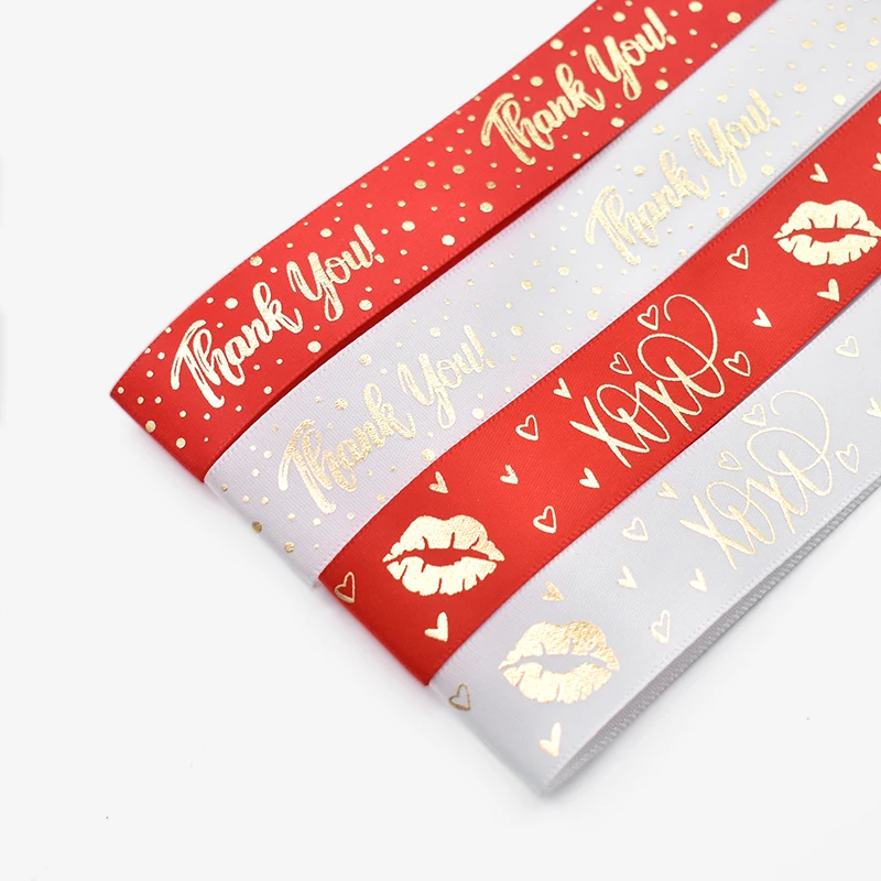 Hanfan Factory Ribbon Spot Wholesale 2.5cm Gilding Ribbon Polyester Diy Gift Bags Birthday Gift Ribbon