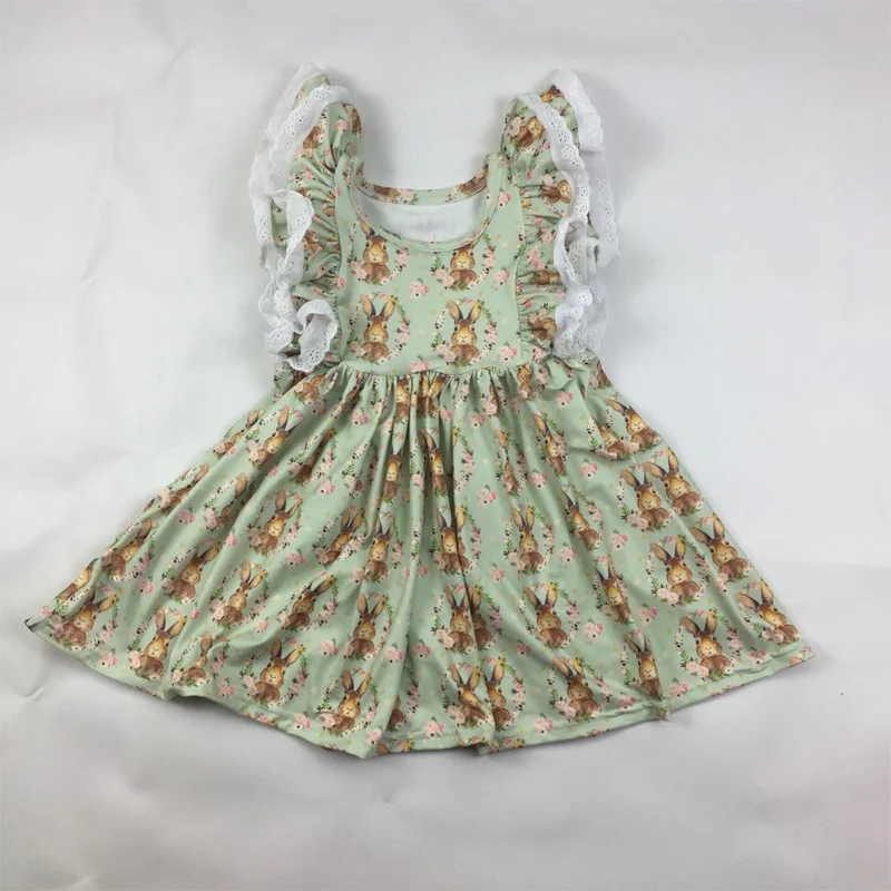  LZ2021 Fashion girls clothes dress lace flaresleeve dinosaur printing children baby girl summer
