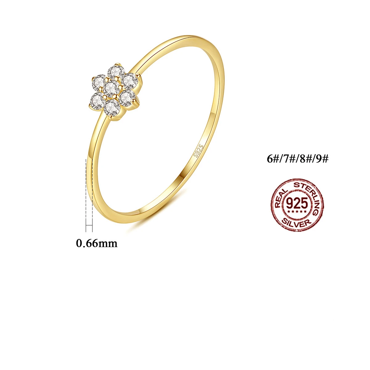 Laodun New Fashion Ins Style Flower Design S925 Jewelry Ring Luxury Gold Plated CZ Stone Sterling Silver Rings Women