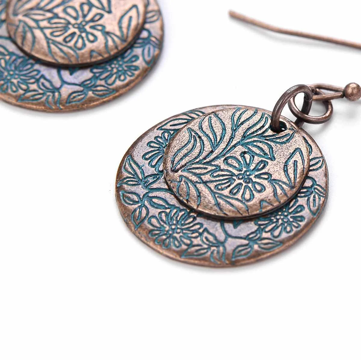 
Antique Quality Pure Copper Arch Dark Dense Fashionable Double Round Disc Interlocking Hanging Design Earrings Street Fashion Me 