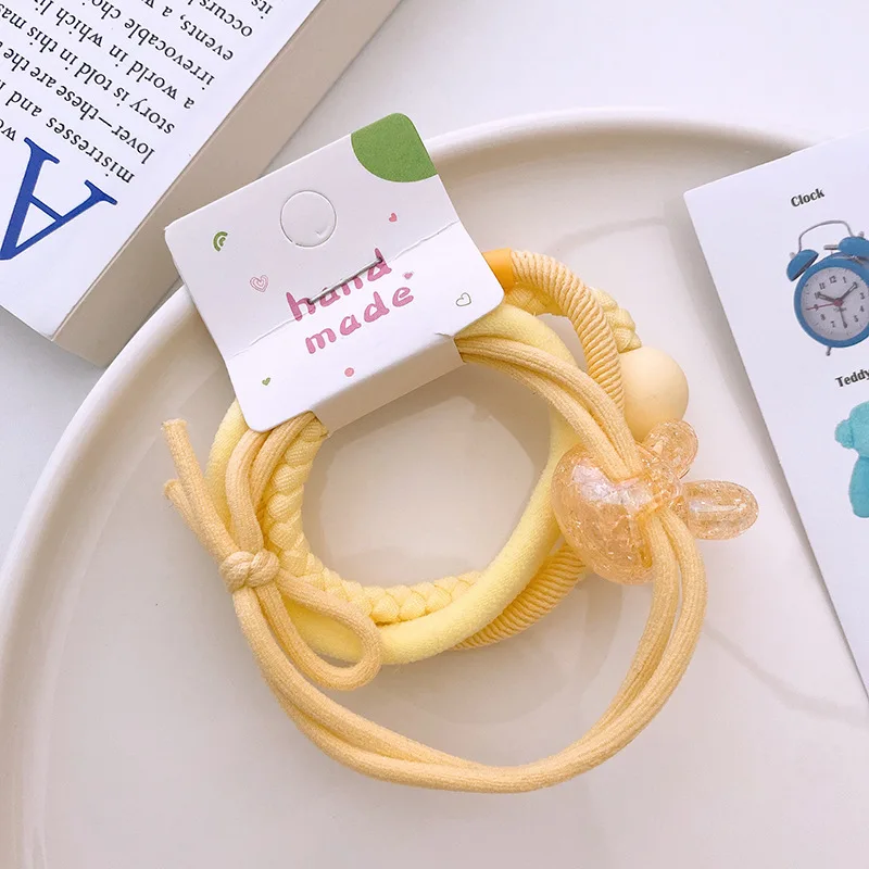 4 new candy colored hair ring sets rabbit bow basic rubber band woven towel ring high elasticity hair accessory