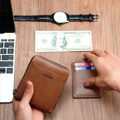Оптовая продажа маленькие кошельки из искусственной кожи двустворчатые с RFID-блокировкой несколькими отделениями для карт мужские застежкой-молнией