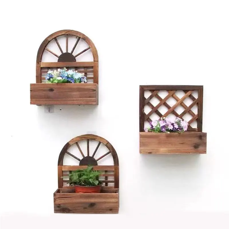 Wall hanging wooden flowerpot indoor and outdoor flowerpot decoration macrame wall hanging wall decor shelf hanging
