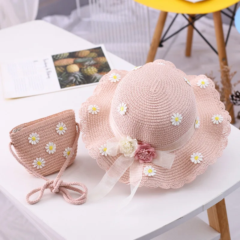 Kids Hat,Children Cartoon Straw Hat Caps Beach Wide Brim Kids Sun Protection Bucket Hat