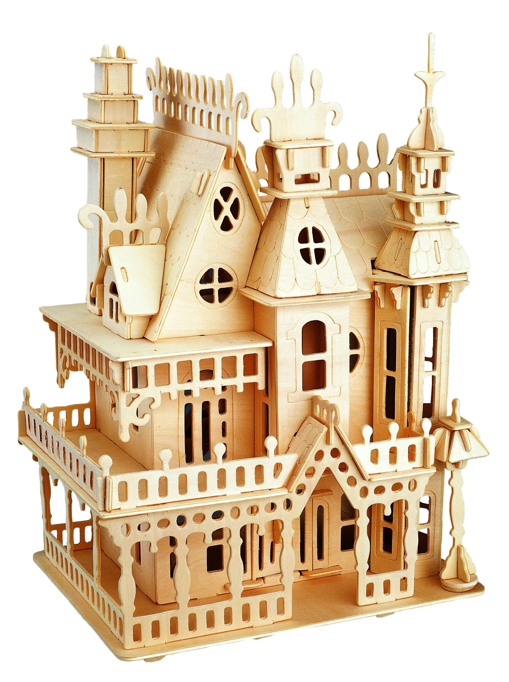 Halloween 3D Wooden Fantasy Villa Doll house Set Diy Model Kit Assemble Unfinished Craft Puzzle  Building
