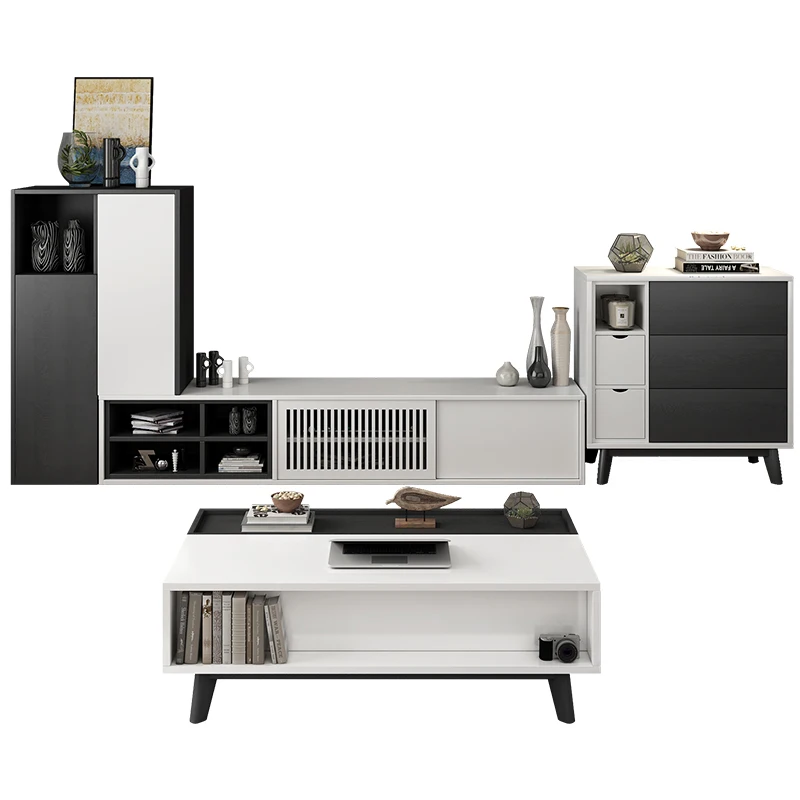 Modern minimalist coffee table TV cabinet combination wall cabinet small apartment living room complete set of lockers