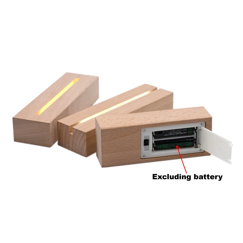 AAA battery operated wooden led light display base battery powered wood 3d led base light for acrylic