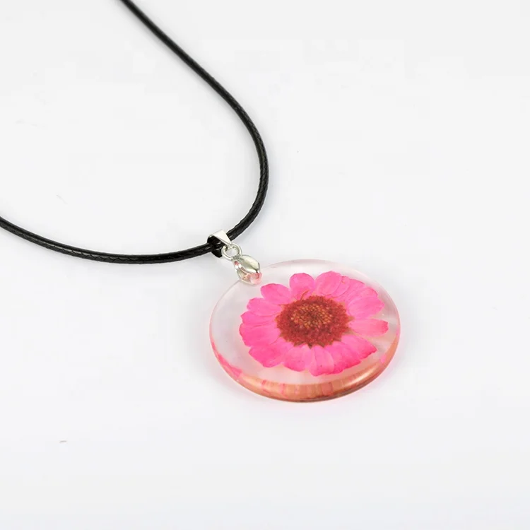 3-5 Days Lead Time Fast Shipping Wholesale real dried flower necklace  daisy flower jewelry acrylic resin pendant necklace