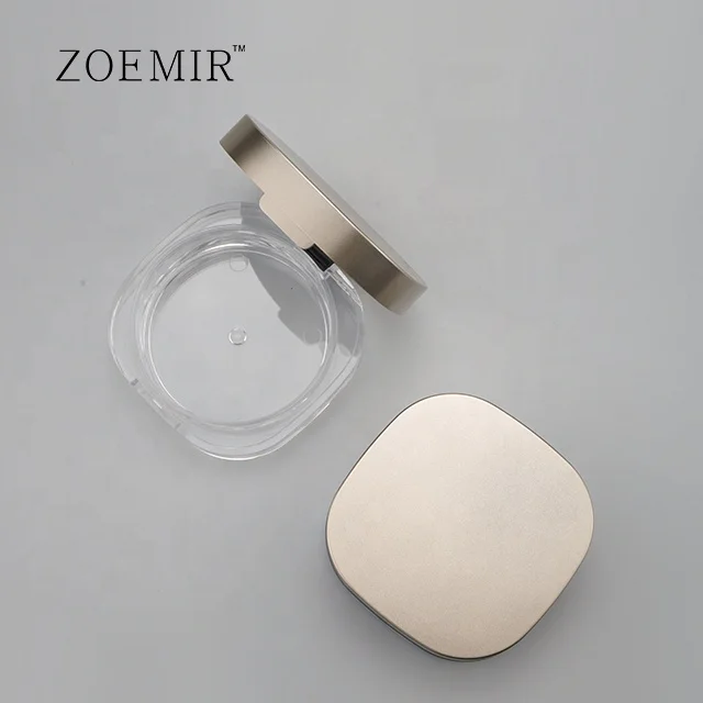 Square loose powder case gold metal lid empty small loose powder container 10g eco friendly clear plastic jars for loose powder