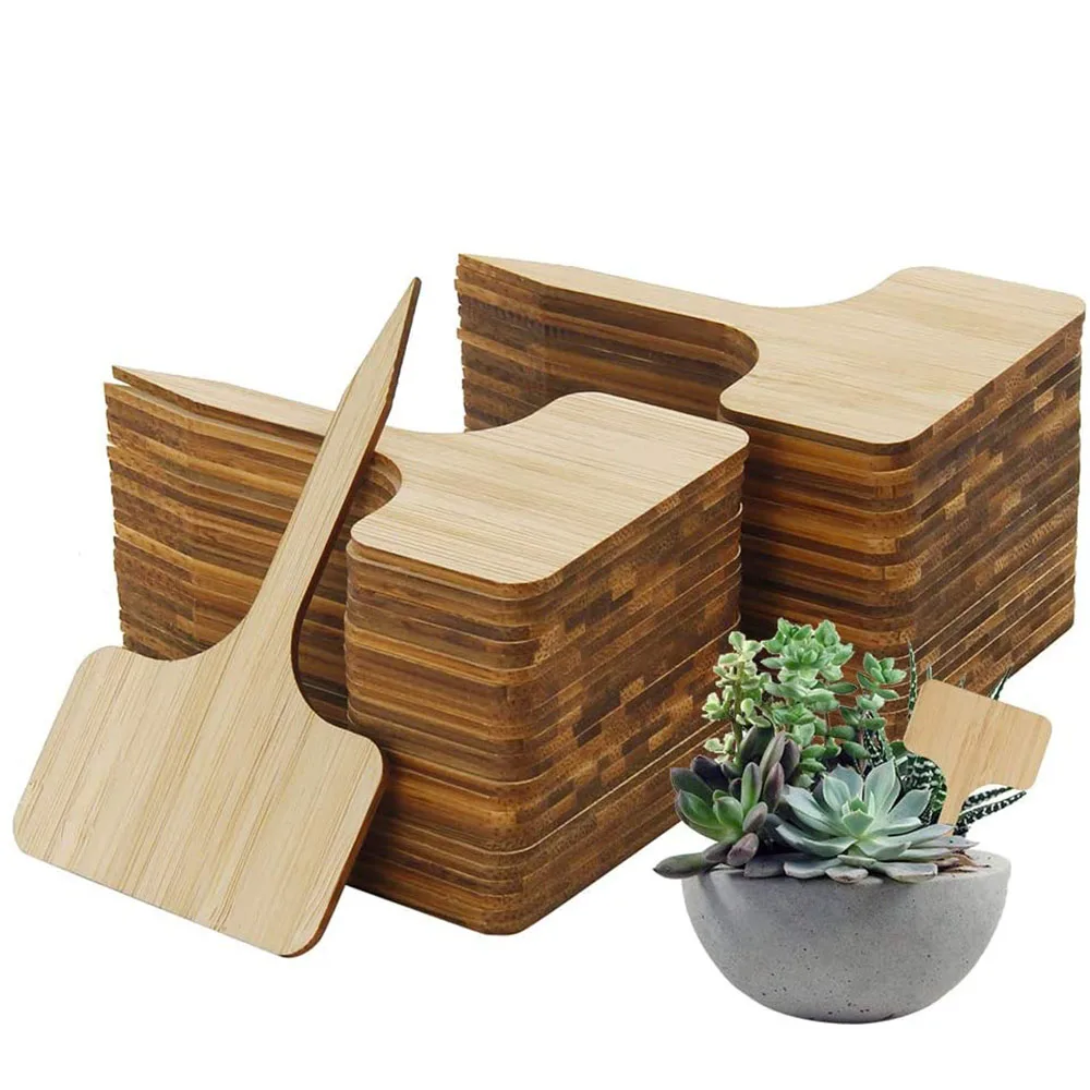 DIY Bamboo Wood Sign Tags Garden Markers T-Shape Plant Labels Nursery Pots Seeding Tools Gardening Bonsai Ornament Supply